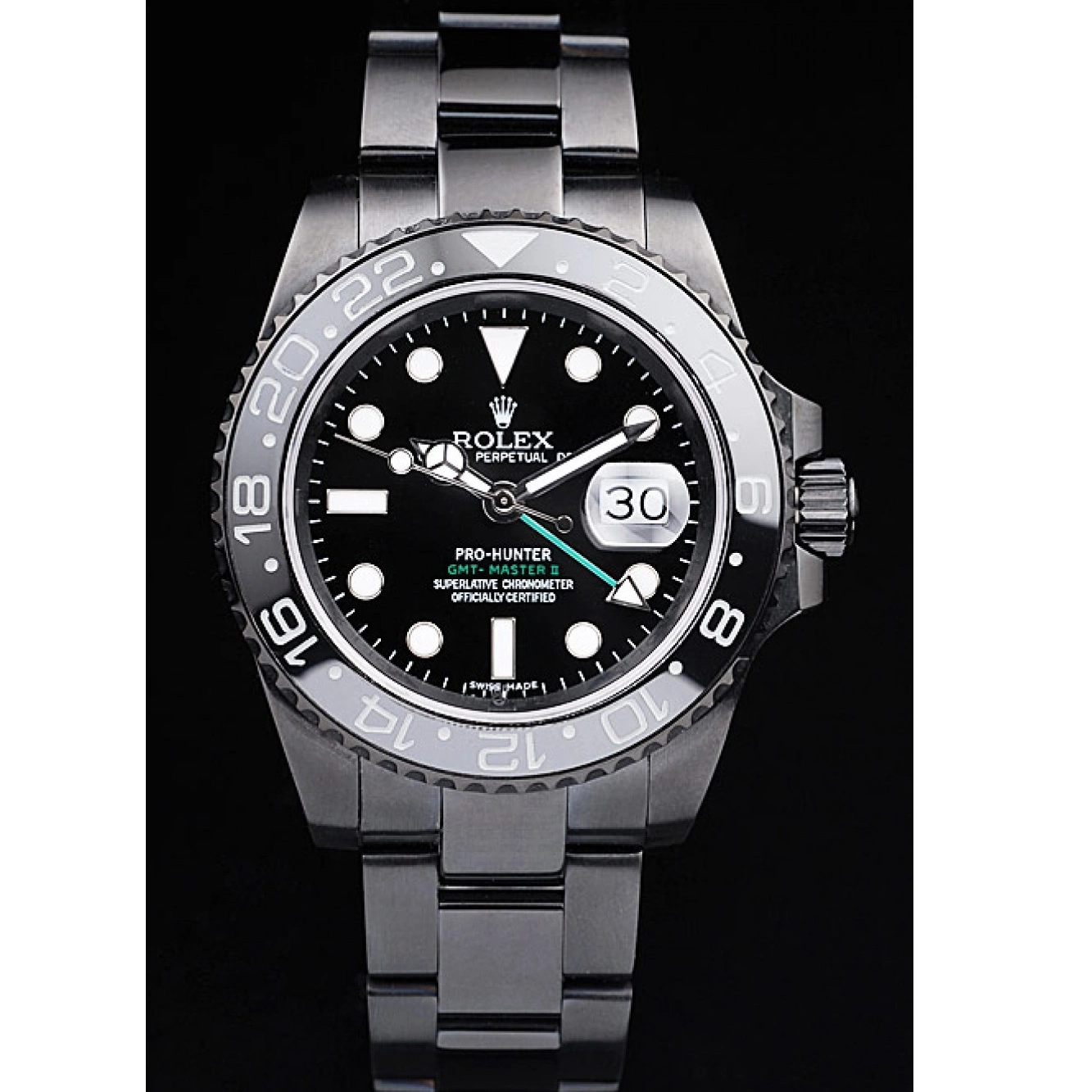 Aaa fake watches Black Pro-Hunter Swiss Steel II Black Master Dial Strap Rolex GMT 0709